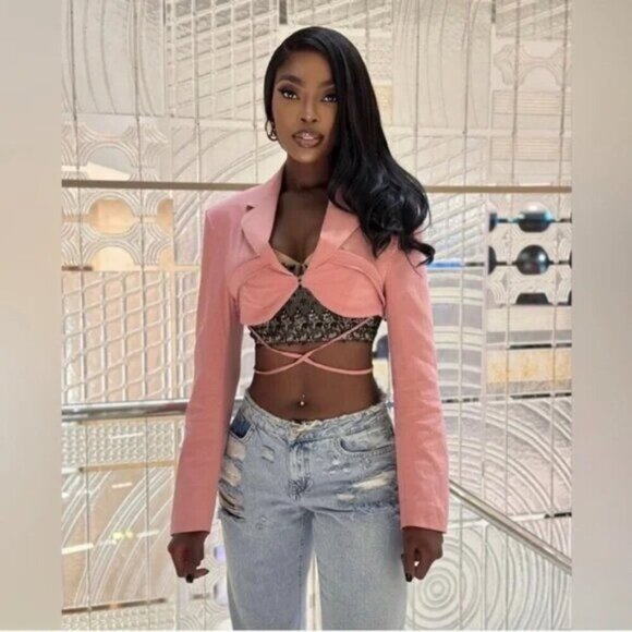 Zara Pink Stitch Detail Cropped Blazer Medium - Picture 2 of 9